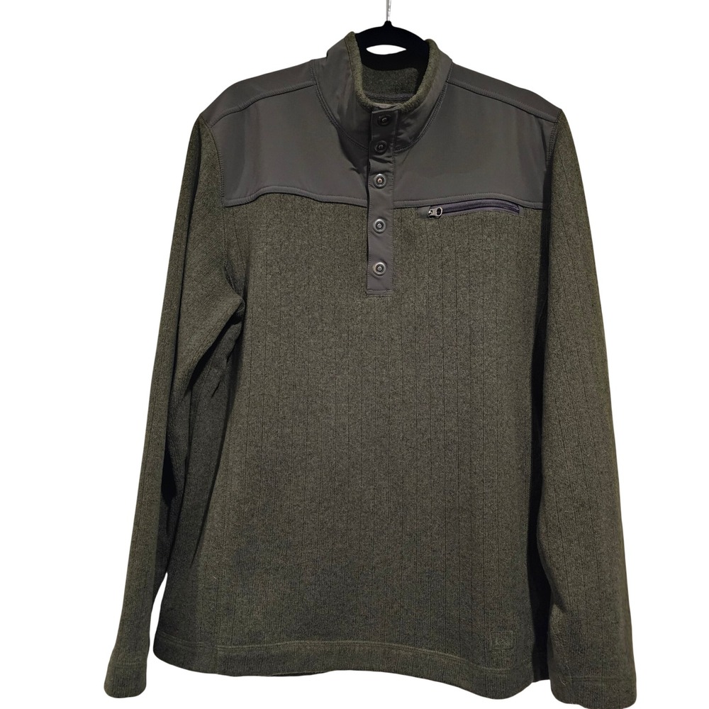 REI Men's Fleece Snap Neck Pullover‎ Green Size L with Zipper Pocket